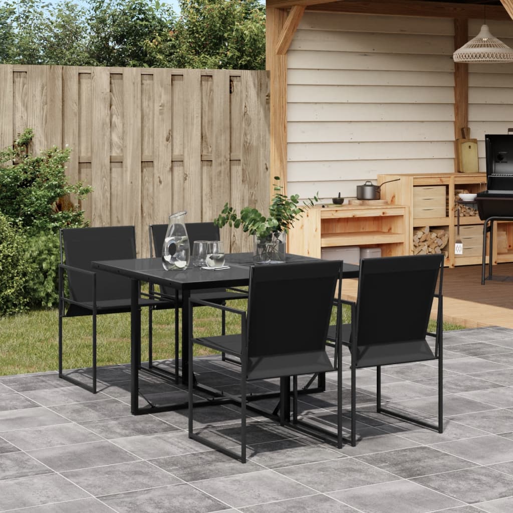 vidaXL Patio Dining Set Table and Chair Garden Outdoor Furniture Black Textilene - Interactive Group