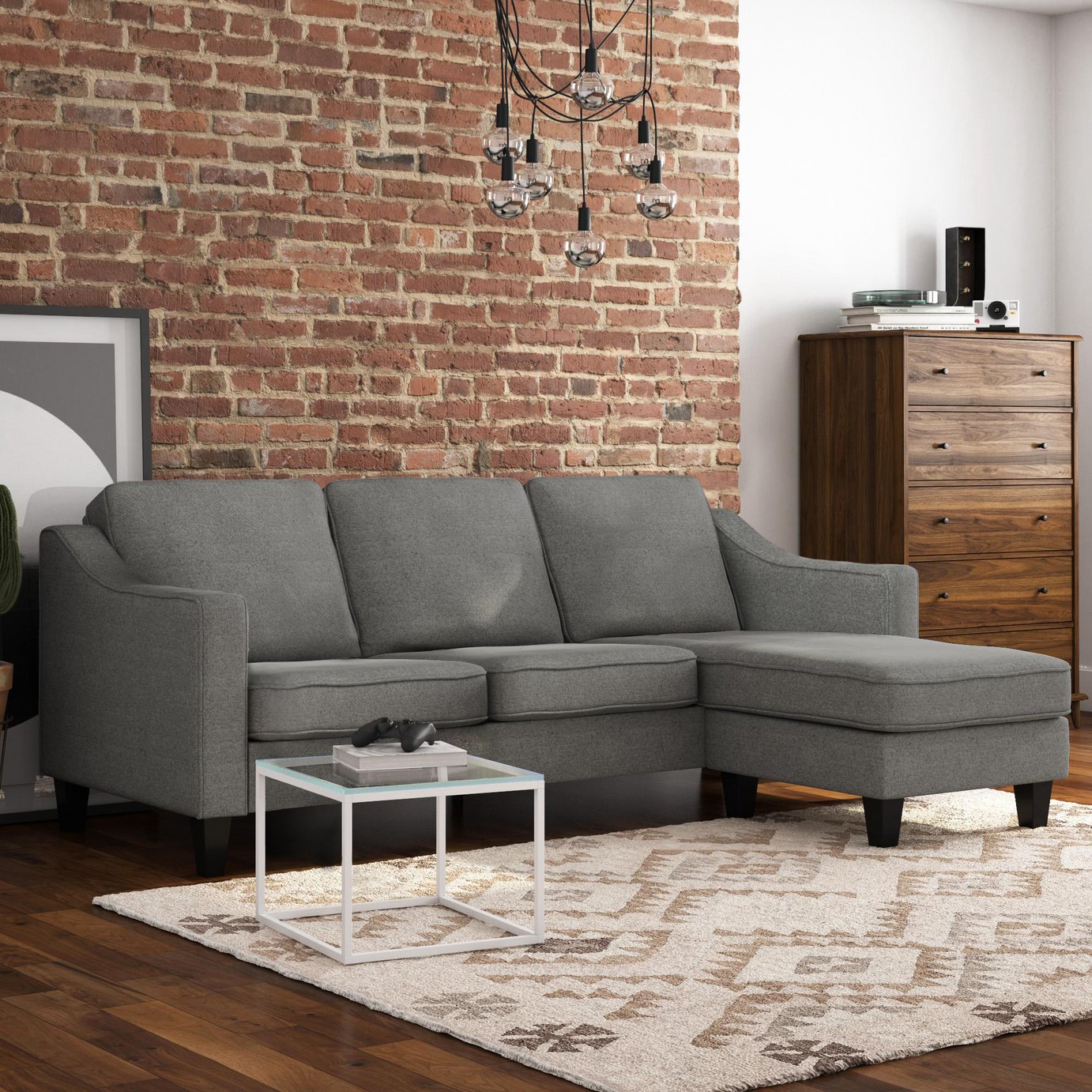 Dorel Brighton Fabric Right Hand Corner Chaise Sofa - Grey