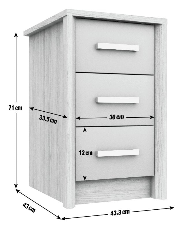 Grasmere 3 Drawer Bedside Table - Dark Grey