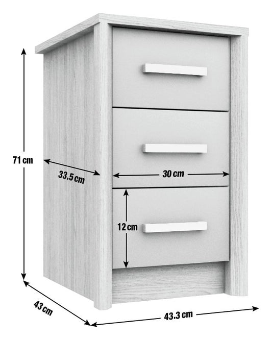 Grasmere 3 Drawer Bedside Table - Dark Grey