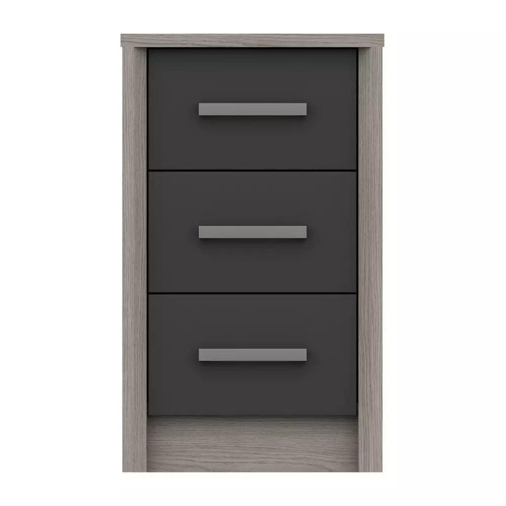Grasmere 3 Drawer Bedside Table - Dark Grey