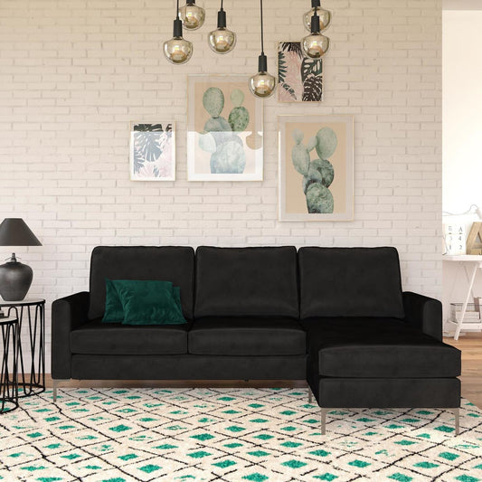 Novogratz Chapman Velvet Right Hand Corner Chaise Sofa-Black