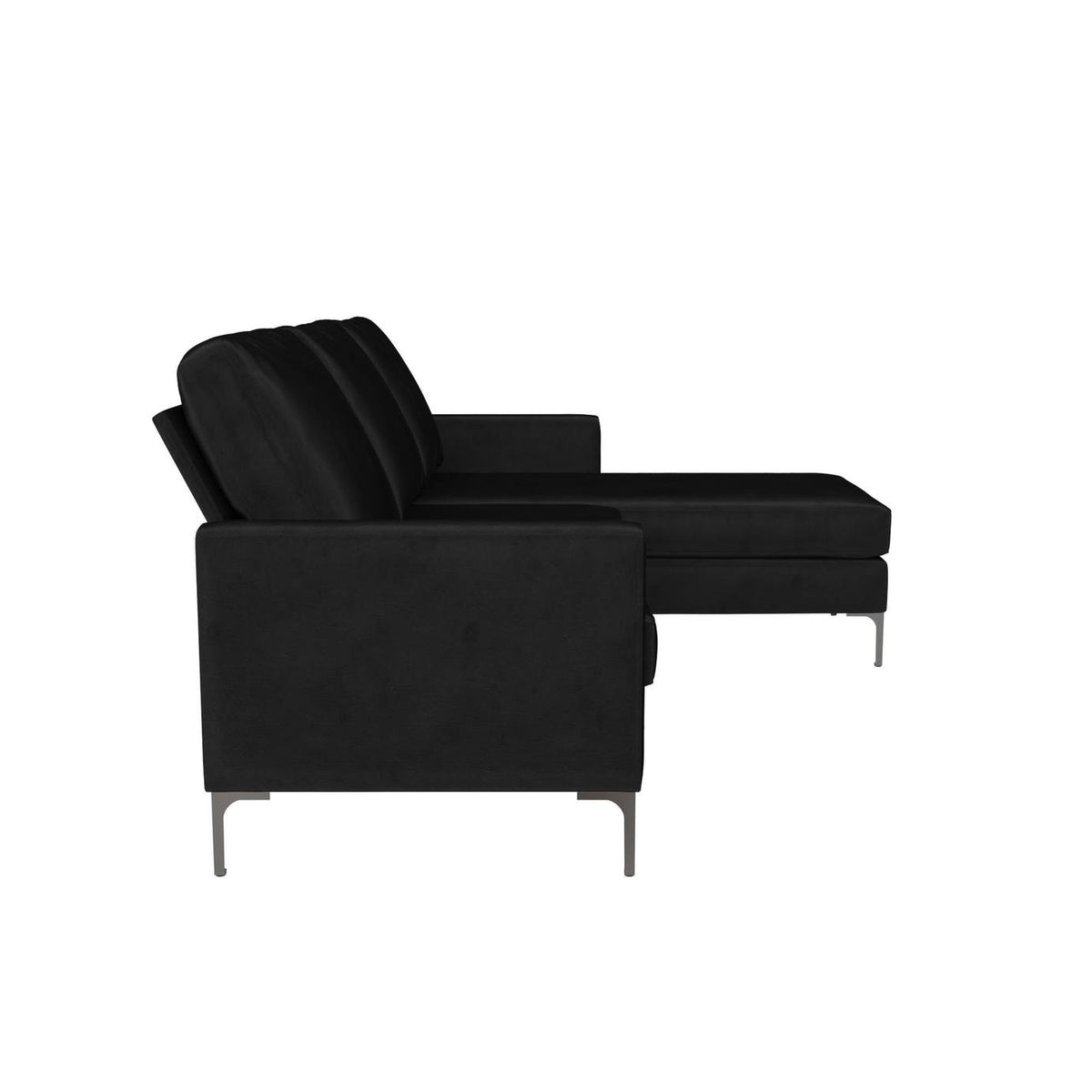 Novogratz Chapman Velvet Right Hand Corner Chaise Sofa-Black