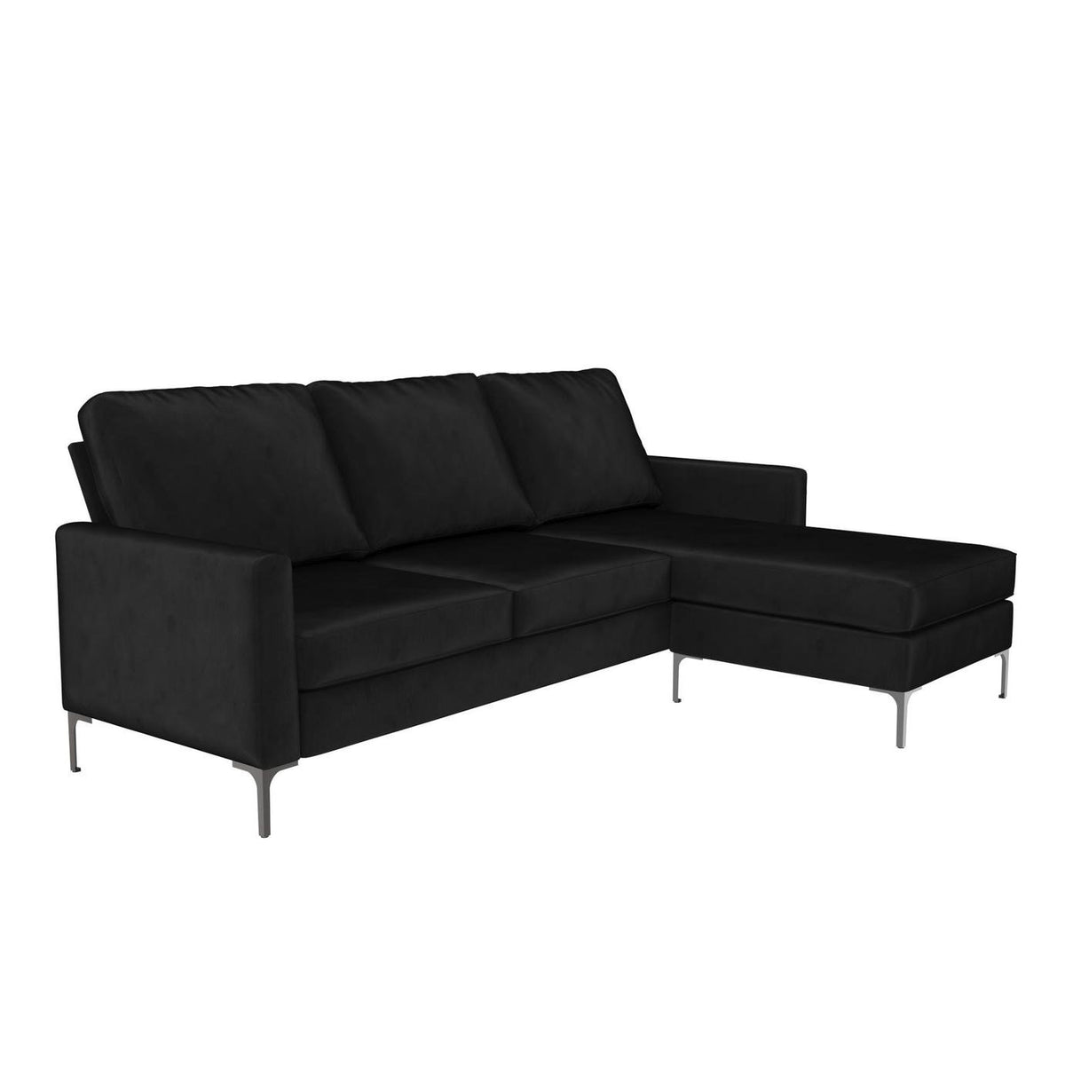 Novogratz Chapman Velvet Right Hand Corner Chaise Sofa-Black