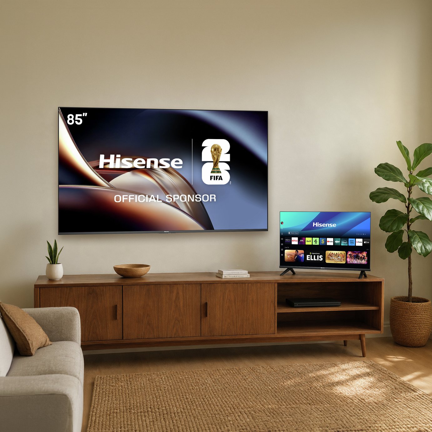 Hisense 85in 85U8QTUK Smart 4K UHD HDR MiniLED & 32in 32E4QTUK Freely TV Bundle
