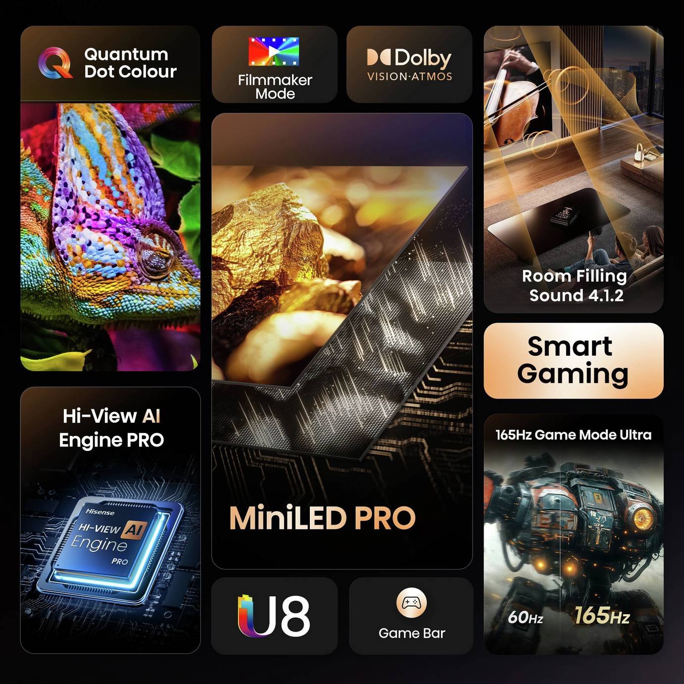 Hisense 85in 85U8QTUK Smart 4K UHD HDR MiniLED & 32in 32E4QTUK Freely TV Bundle