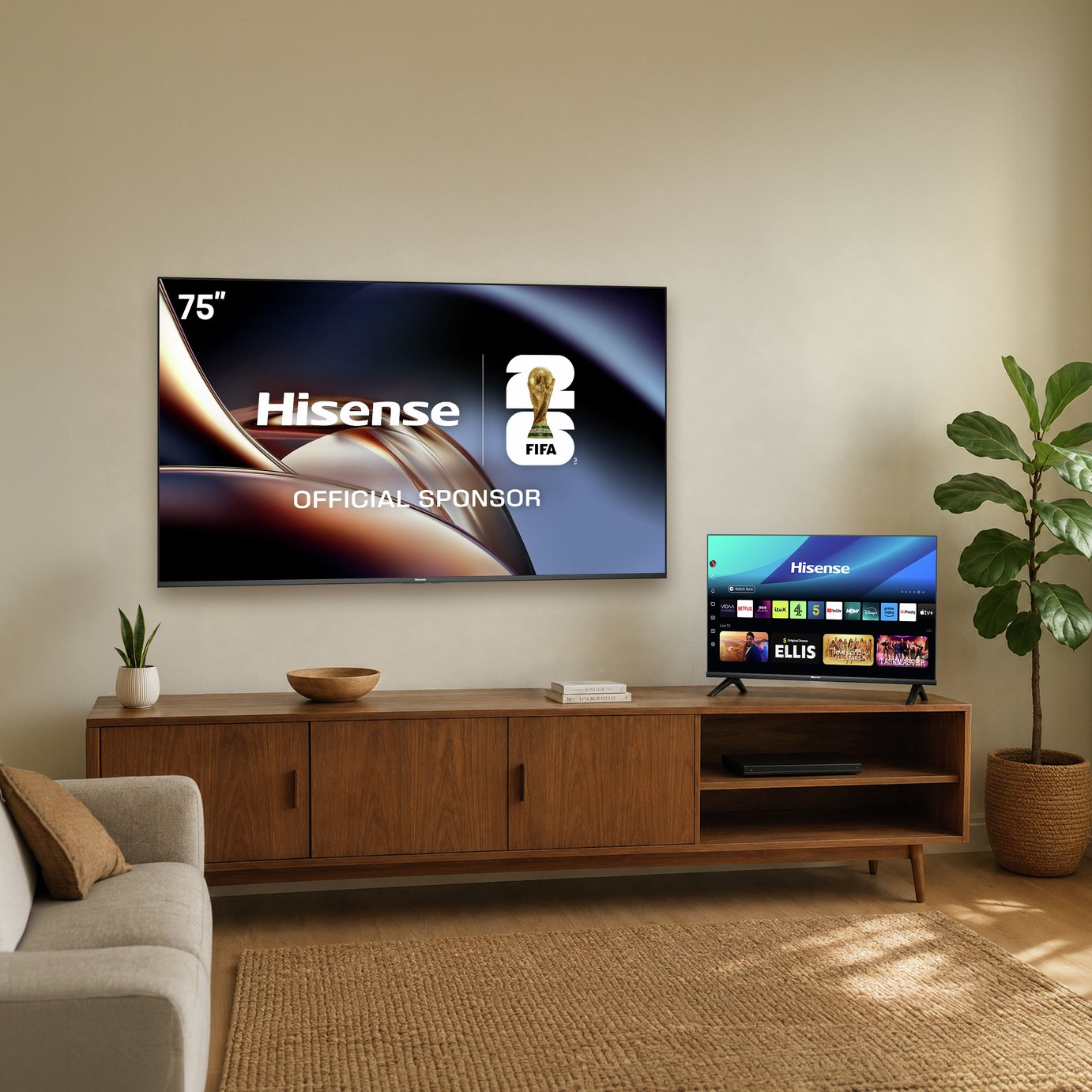 Hisense 75in 75U8QTUK Smart 4K UHD HDR MiniLED & 32in 32E4QTUK Freely TV Bundle