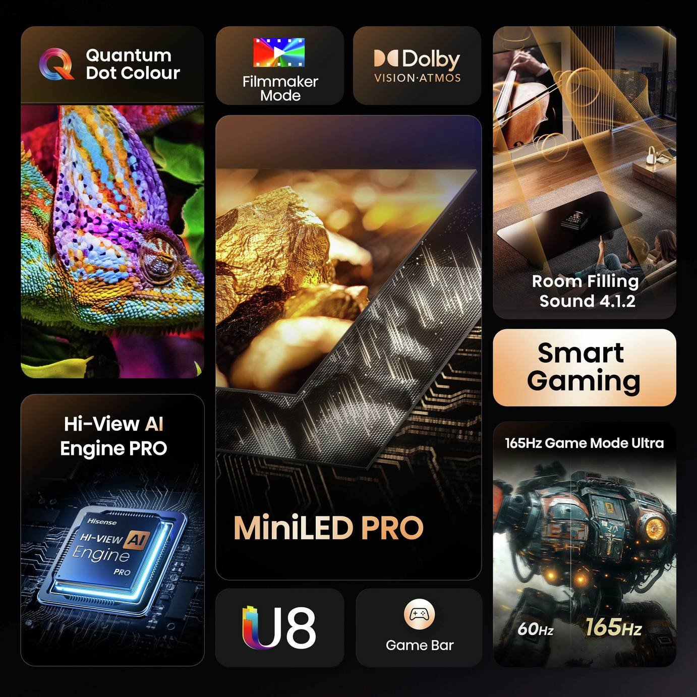 Hisense 75in 75U8QTUK Smart 4K UHD HDR MiniLED & 32in 32E4QTUK Freely TV Bundle