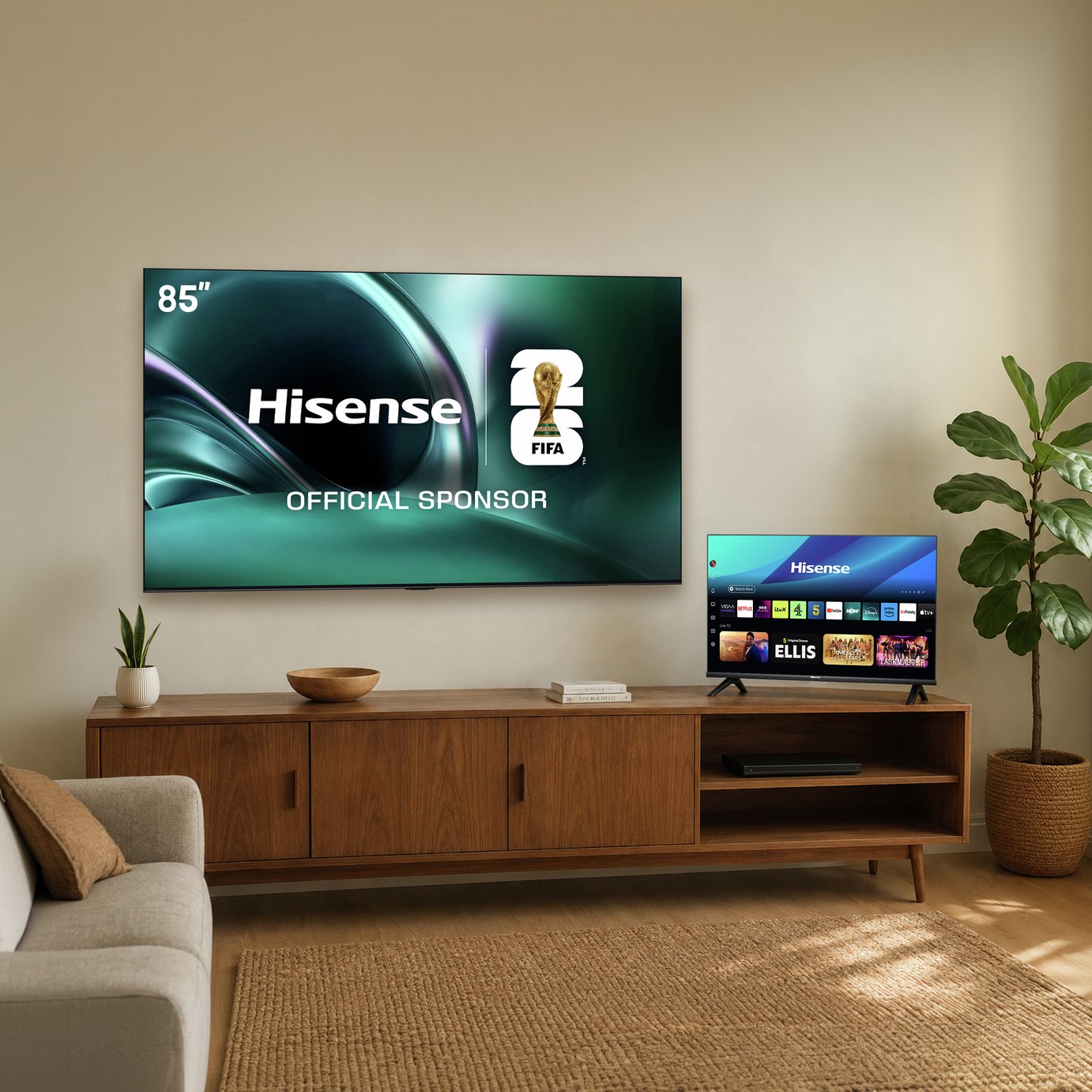 Hisense 85in 85U7QTUK Smart 4K UHD HDR MiniLED & 32in 32E4QTUK Freely TV Bundle