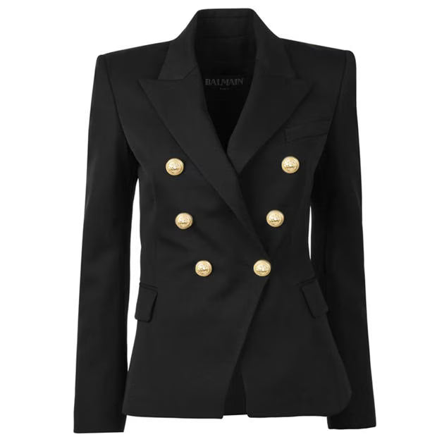 Women's Double Breasted Wool Long Sleeve Gold-Tone Button Blazer