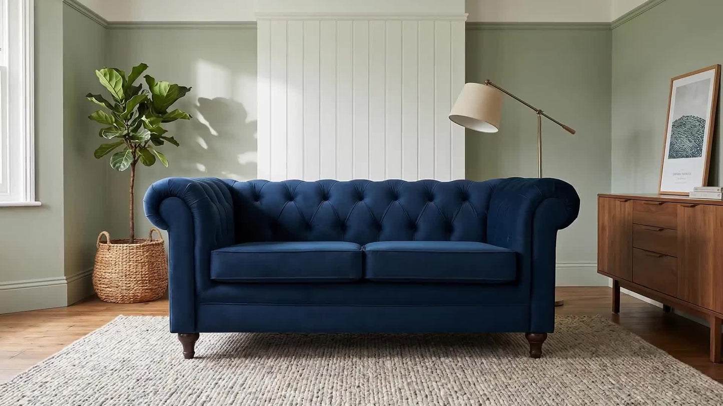 Habitat Chesterfield Velvet 2 Seater Sofa - Blue
