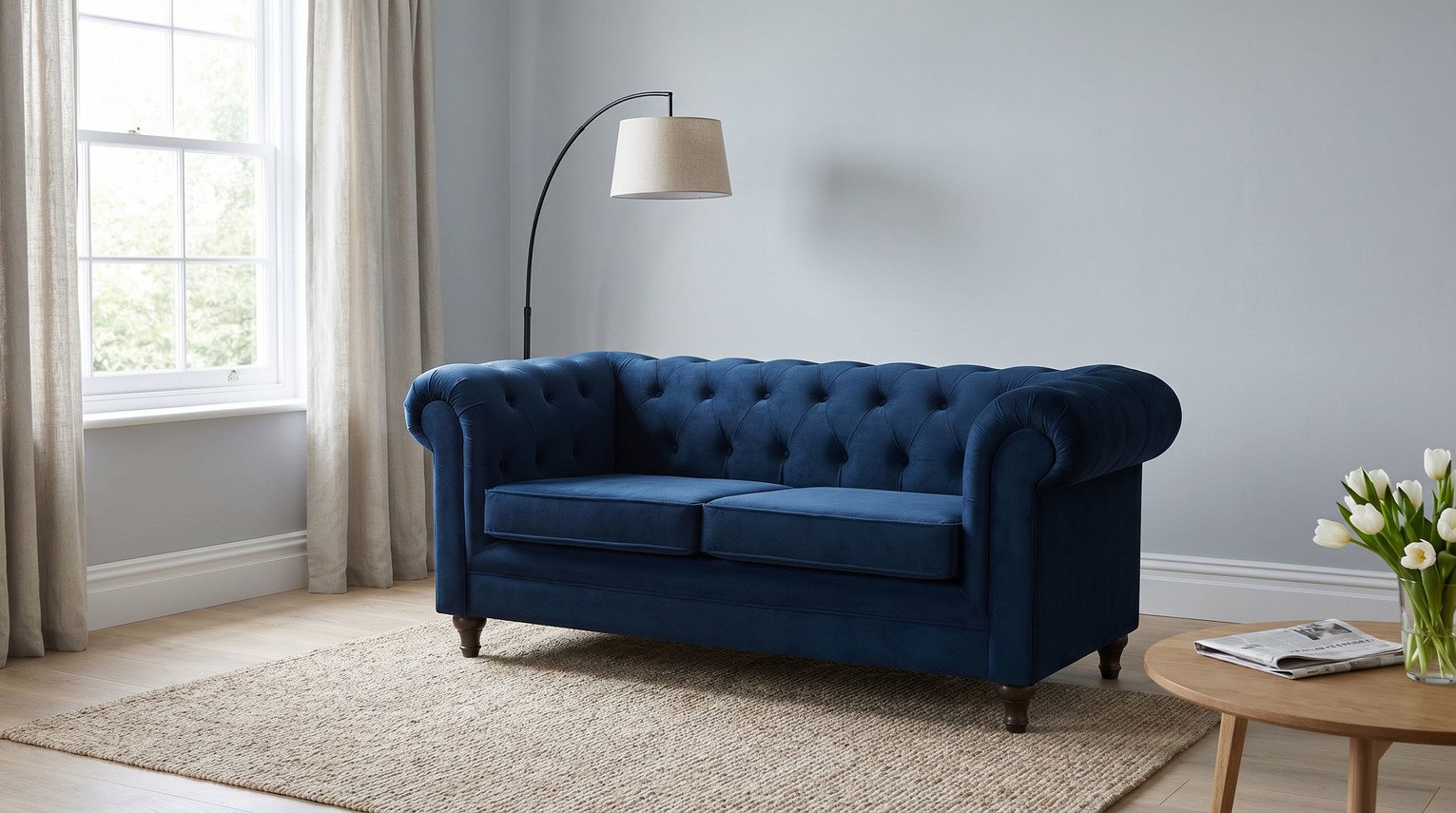 Habitat Chesterfield Velvet 2 Seater Sofa - Blue