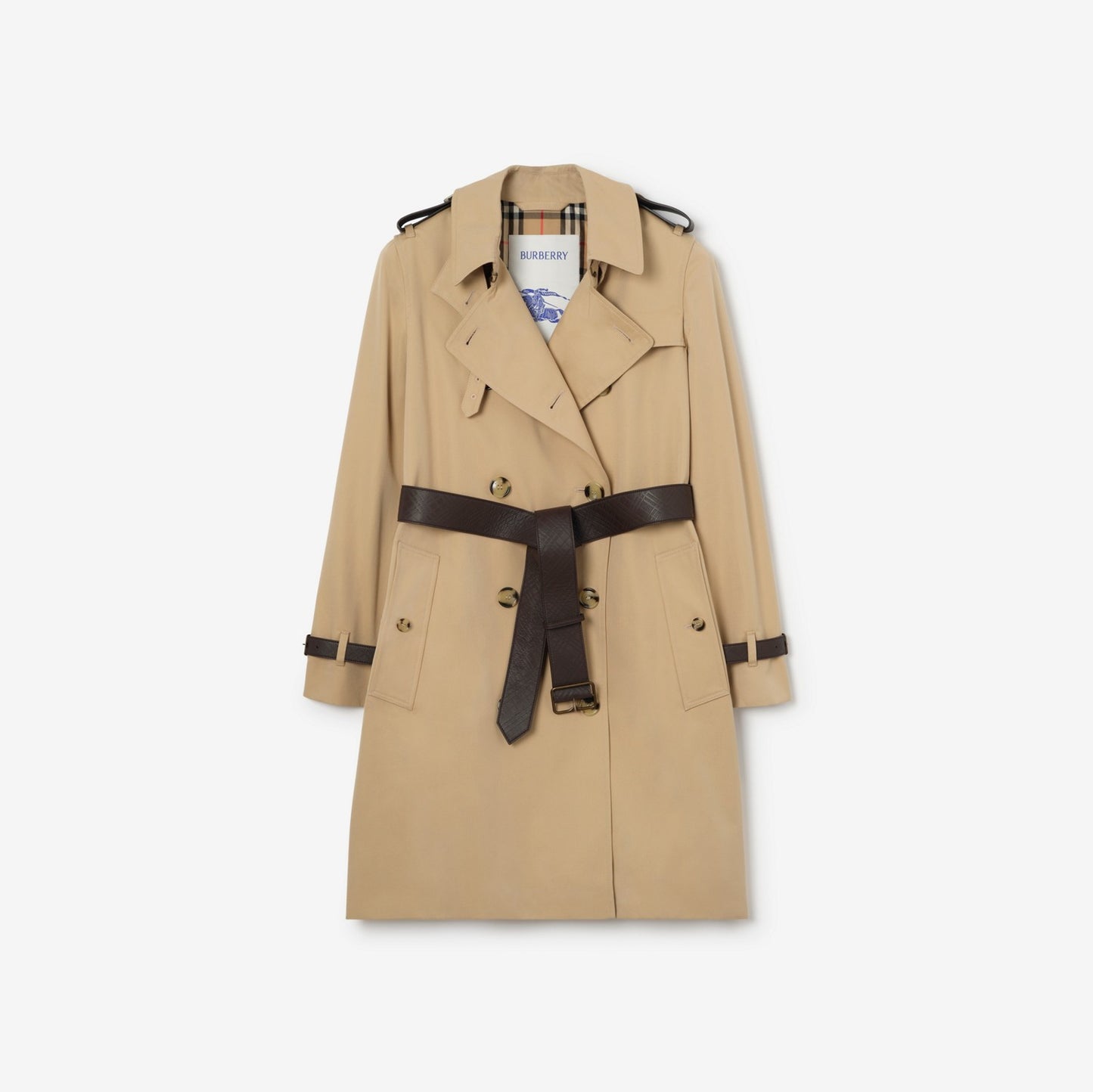 Mid-length Leather Trim Kensington Trench Coat