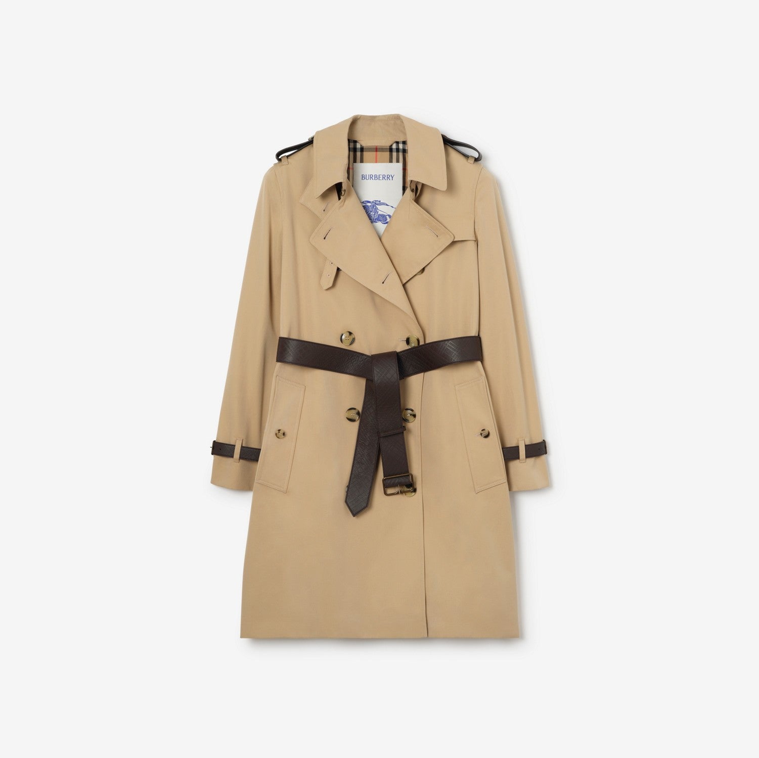 Mid-length Leather Trim Kensington Trench Coat