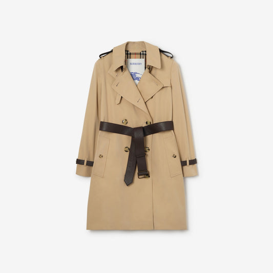 Mid-length Leather Trim Kensington Trench Coat