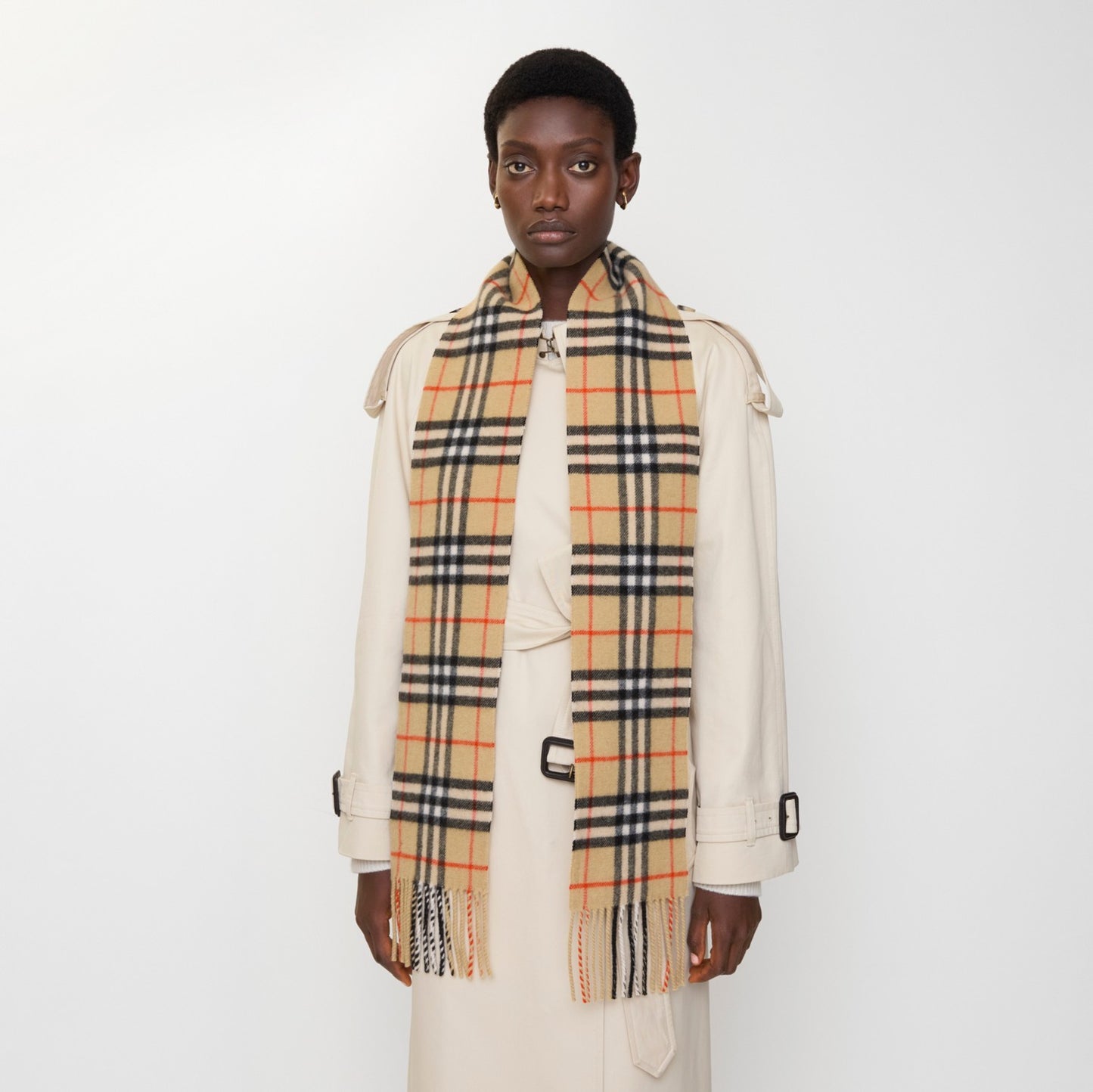 Narrow Check Cashmere Scarf