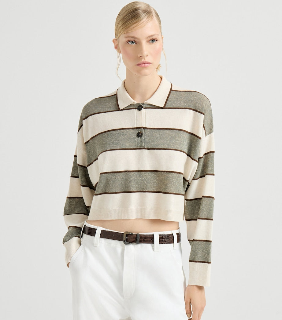 Stripe Cropped Polo Sweater