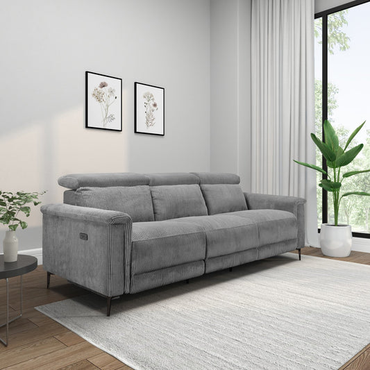 Dorel Lund Fabric 3 Seater Power Recliner Sofa - Grey