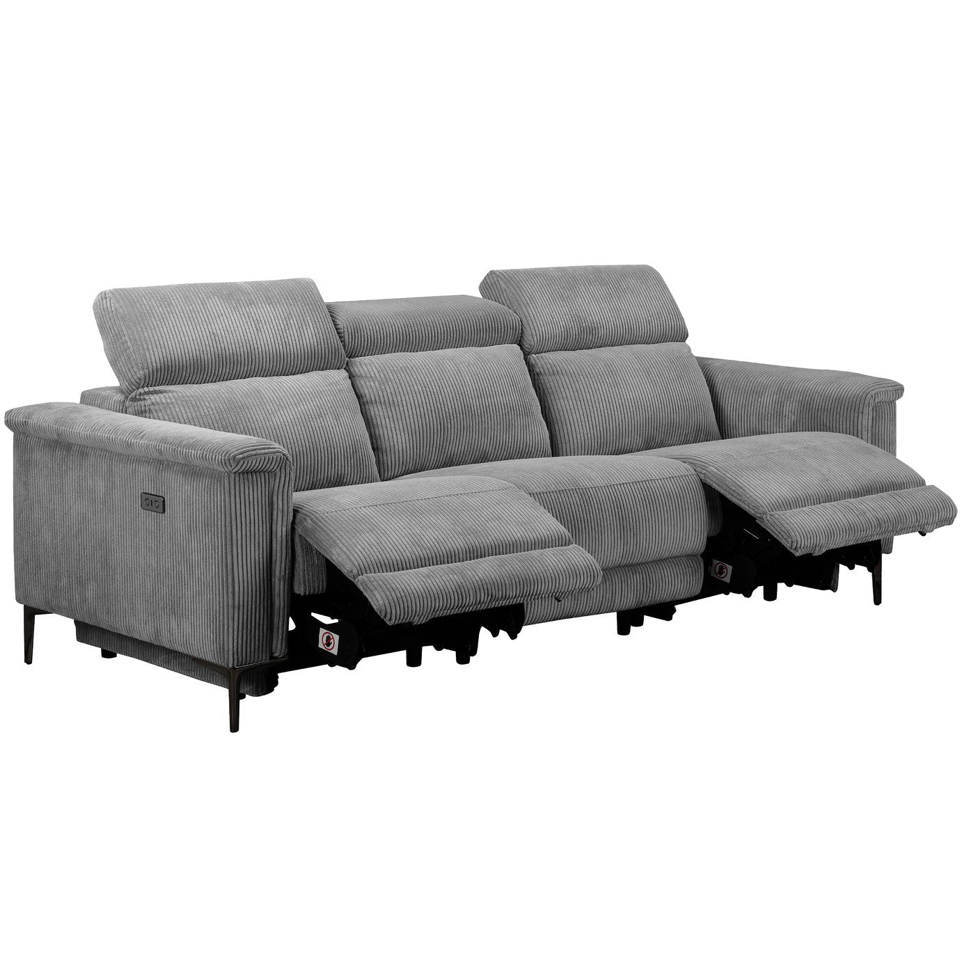 Dorel Lund Fabric 3 Seater Power Recliner Sofa - Grey