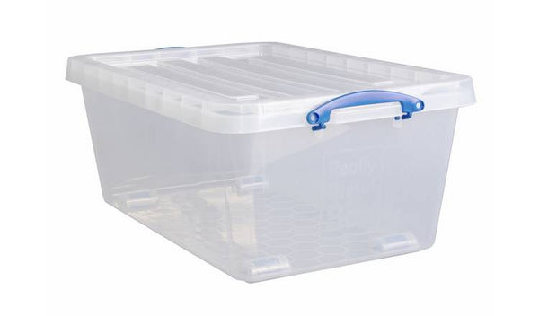 Really Useful Plastic Set of 2 Wheeled Storage Boxes - Clear
