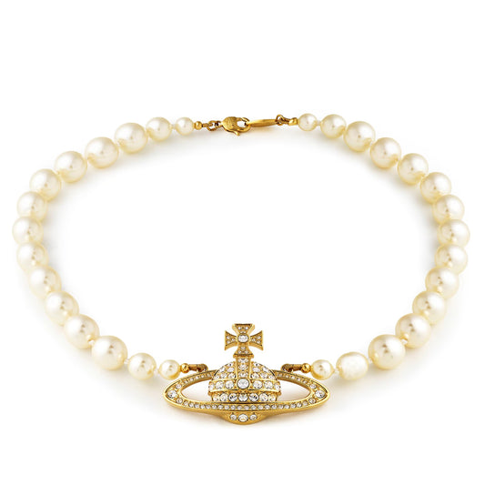 Women's One Row Pearl Bas Relief Choker Necklace