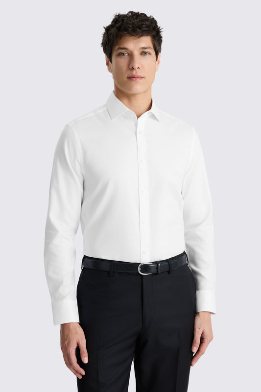 Tailored Fit White Royal Oxford Non-Iron Cotton Shirt