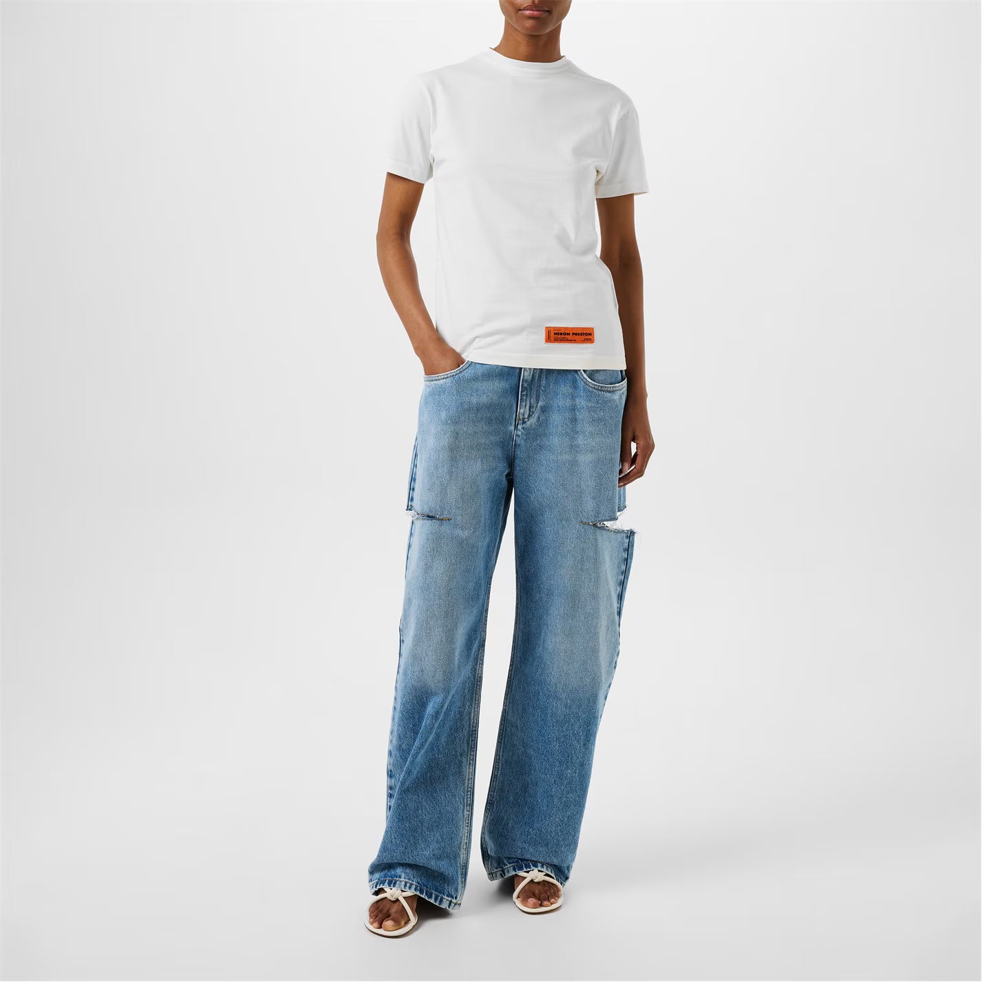 Denim Jeans With Slash Details.