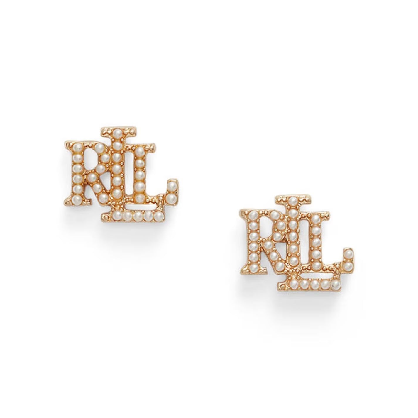 Lauren Ralph Lauren Pearl & Gold Logo Stud Earrings