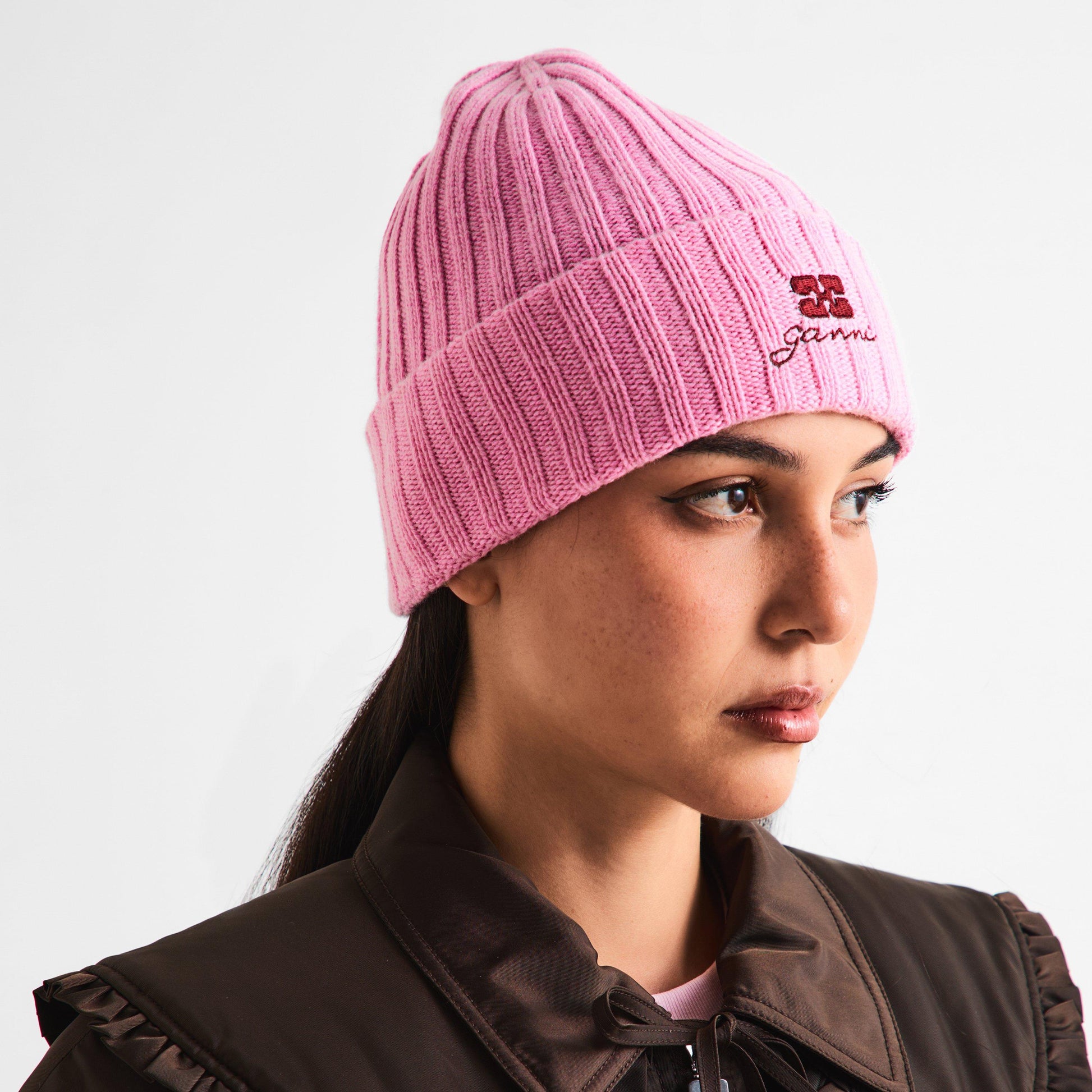 Ganni Womens Future Logo Knit Beanie
