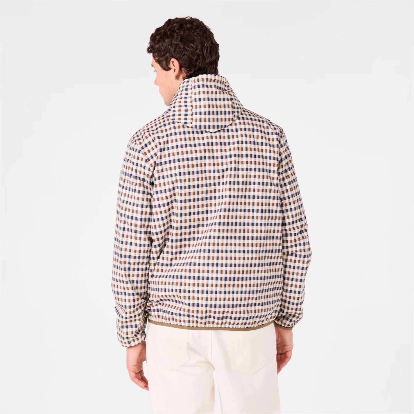 Men's Reversible Check Hooded Long Sleeve Rain Anorak