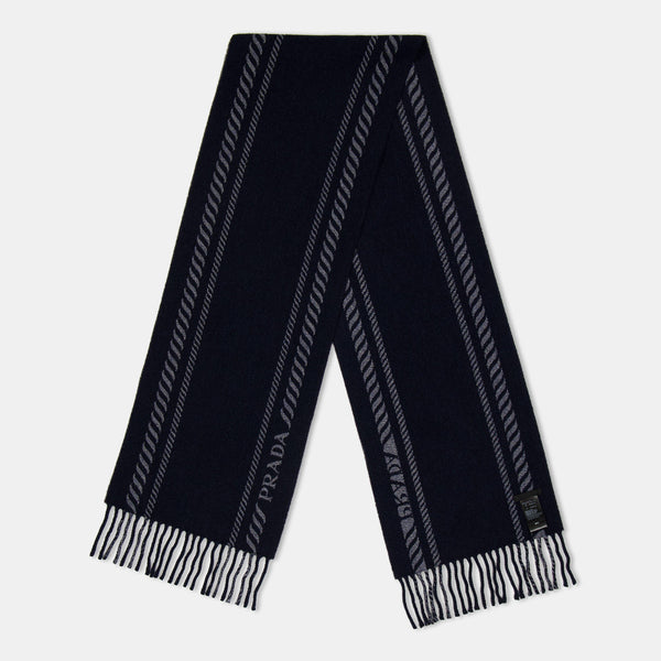 Prada Men's Striped Logo Scarf