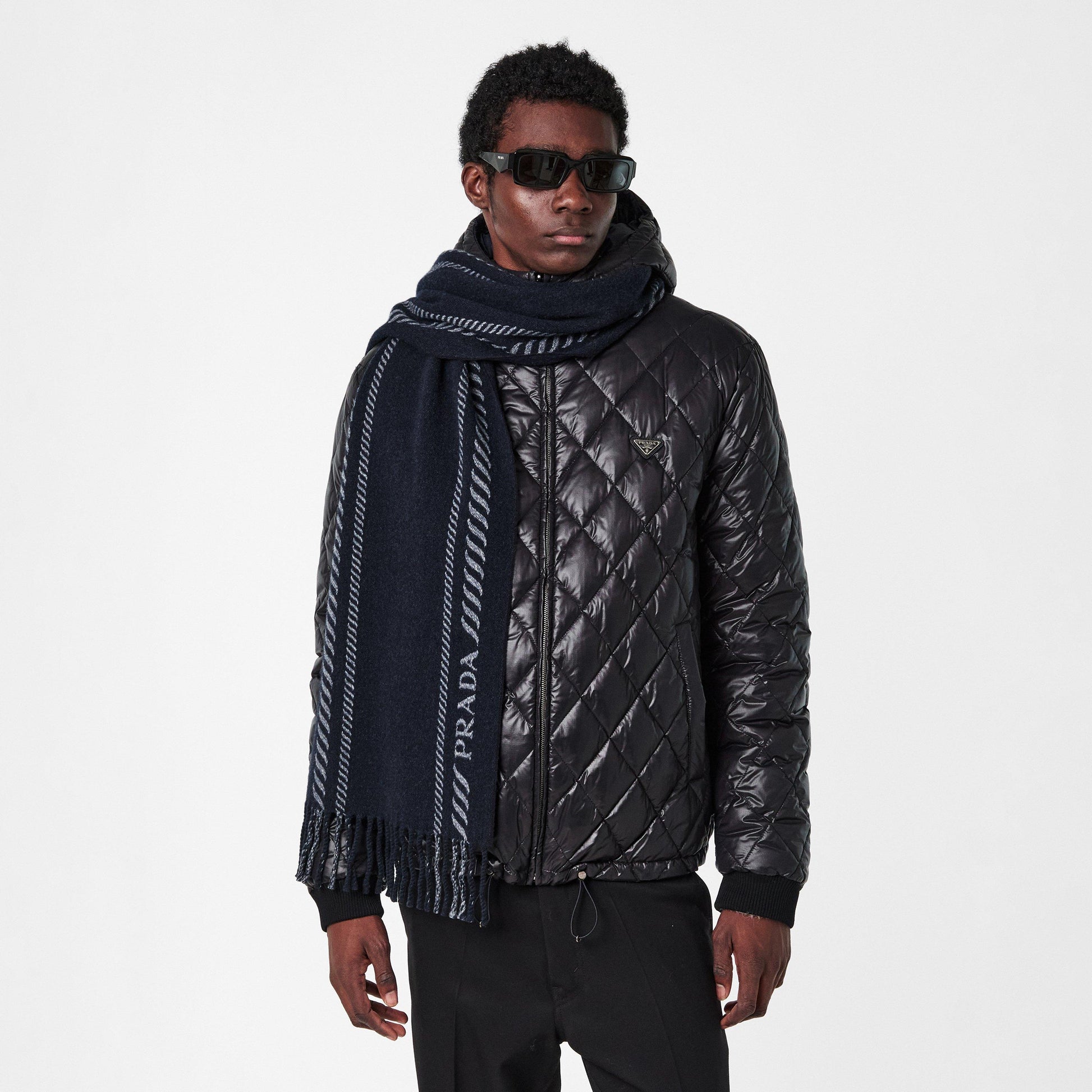 Prada Men's Striped Logo Scarf