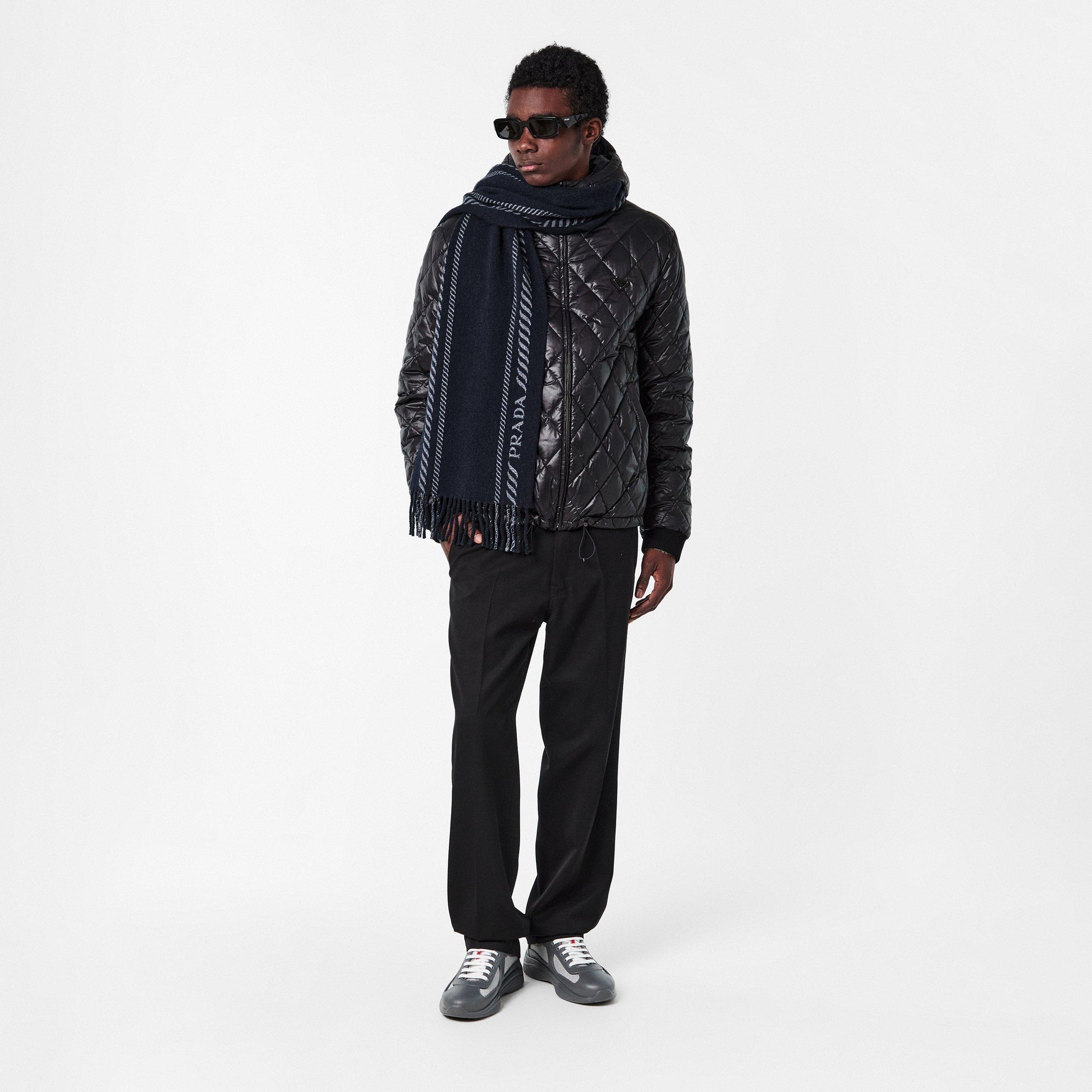 Prada Men's Striped Logo Scarf