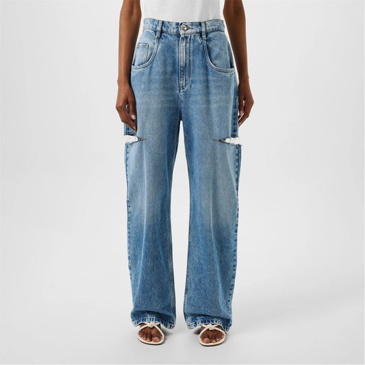 Denim Jeans With Slash Details.