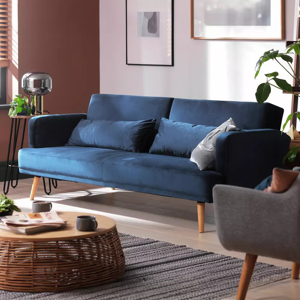 Argos Home Andy Velvet 3 Seater Clic Clac Sofa Bed - Blue