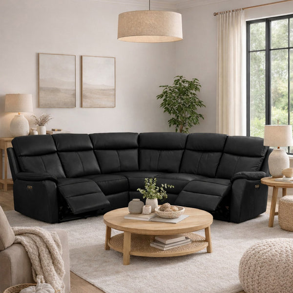 Aspire Kingsmere Leather Power Recliner Corner Sofa - Black