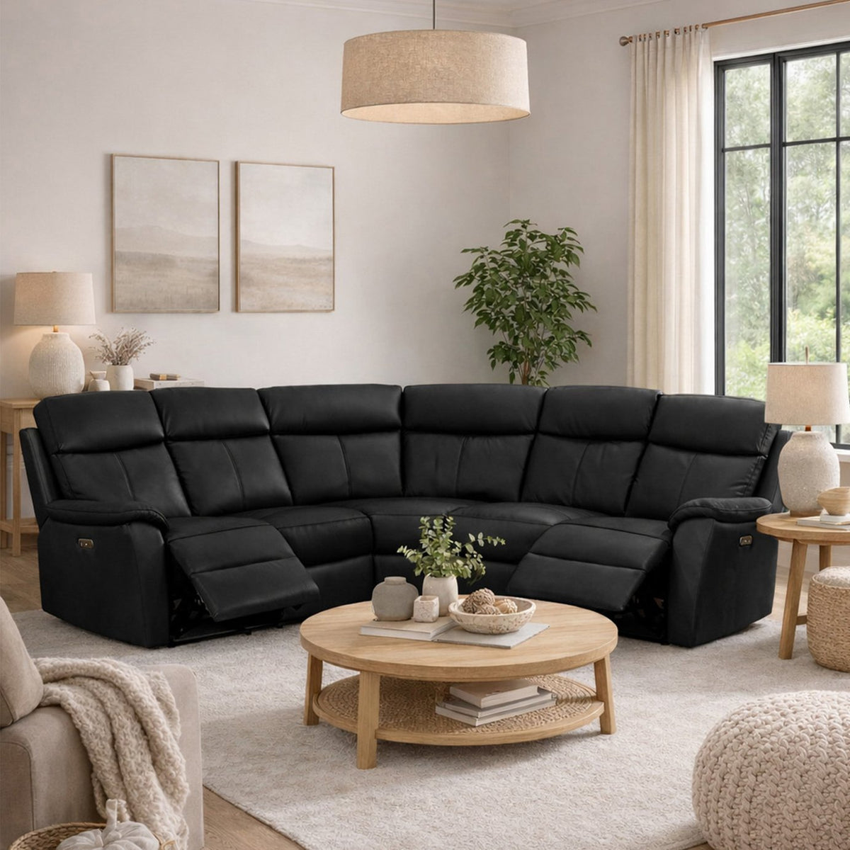 Aspire Kingsmere Leather Power Recliner Corner Sofa - Black