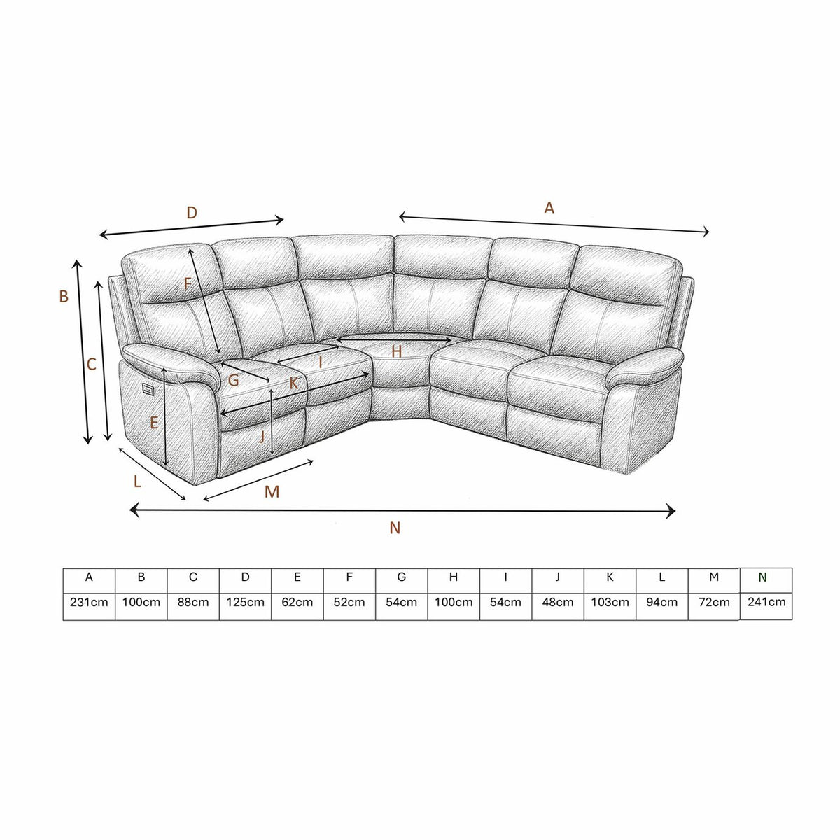 Aspire Kingsmere Leather Power Recliner Corner Sofa - Black