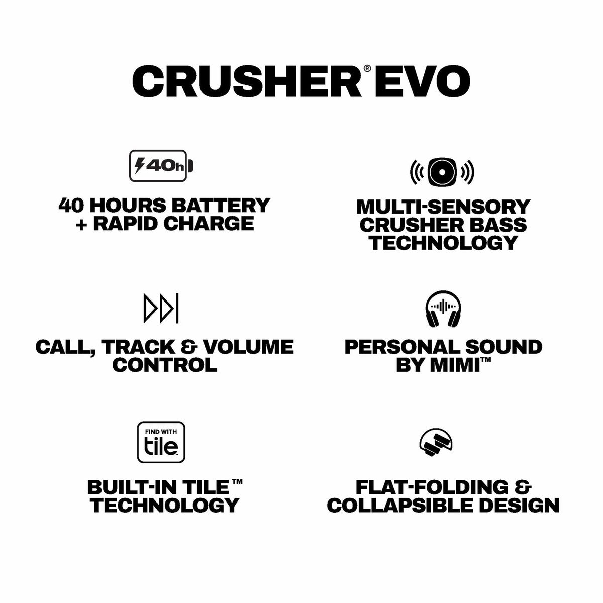 Skullcandy Crusher Evo Over-Ear Wireless Headphones - Black