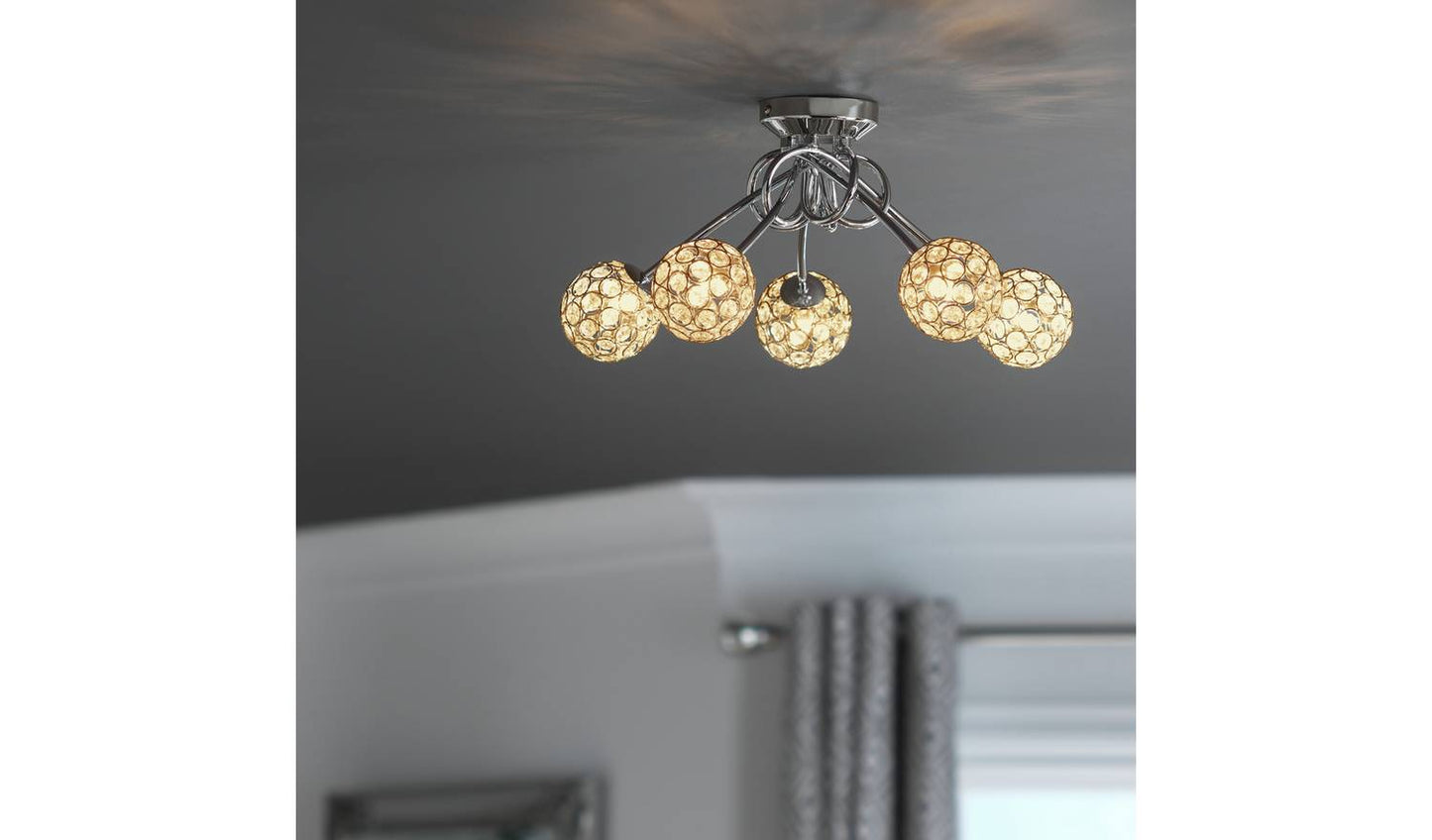 Argos Home Beaded Globes 5 Arm Ceiling Light - Chrome