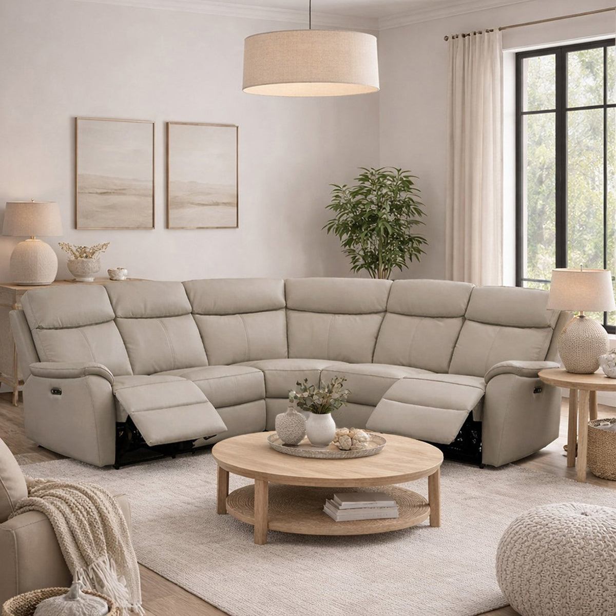 Aspire Kingsmere Leather Power Recliner Corner Sofa - Pewter