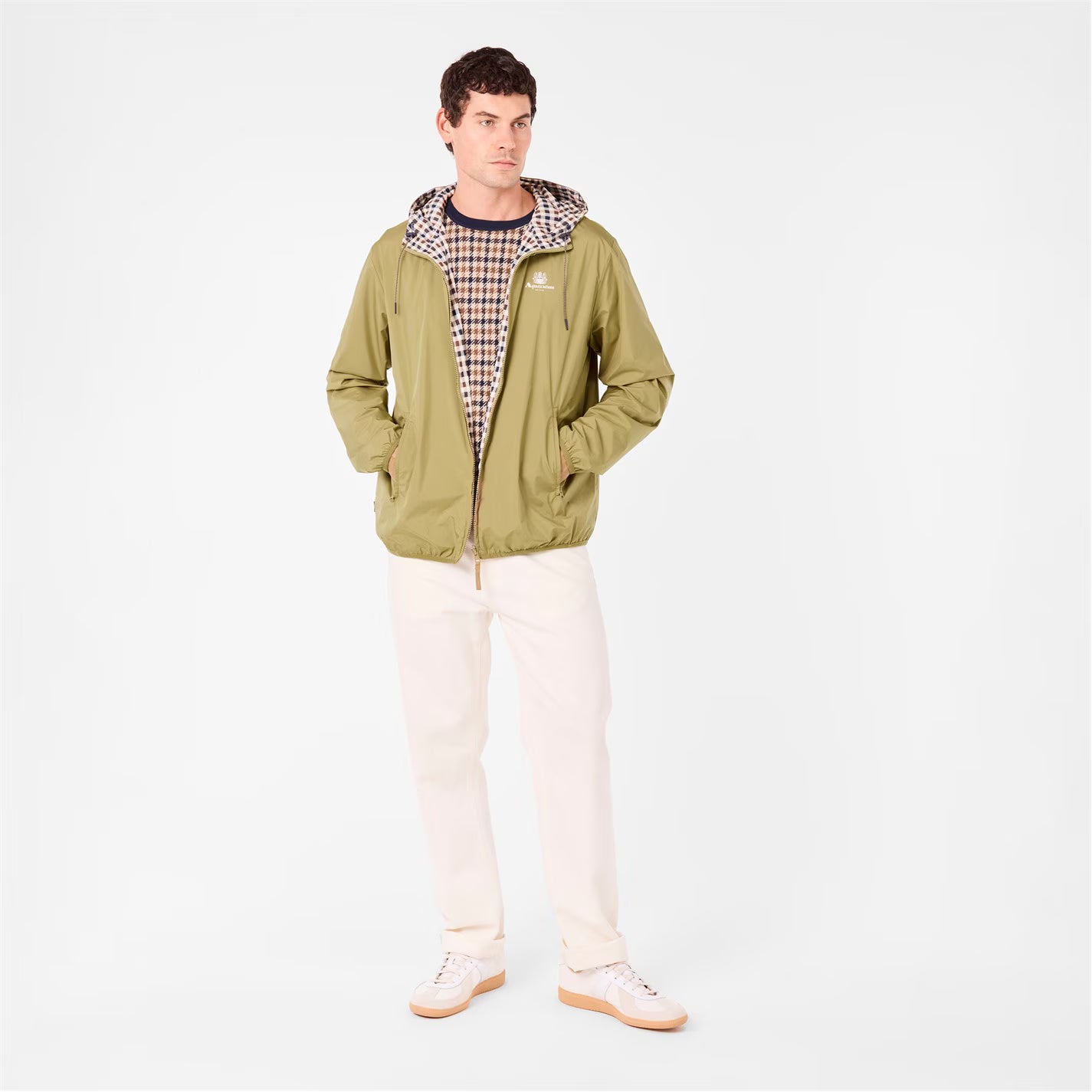 Men's Reversible Check Hooded Long Sleeve Rain Anorak