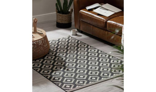 Homemaker Geometric Black & White Flatweave Rug - 120x170cm