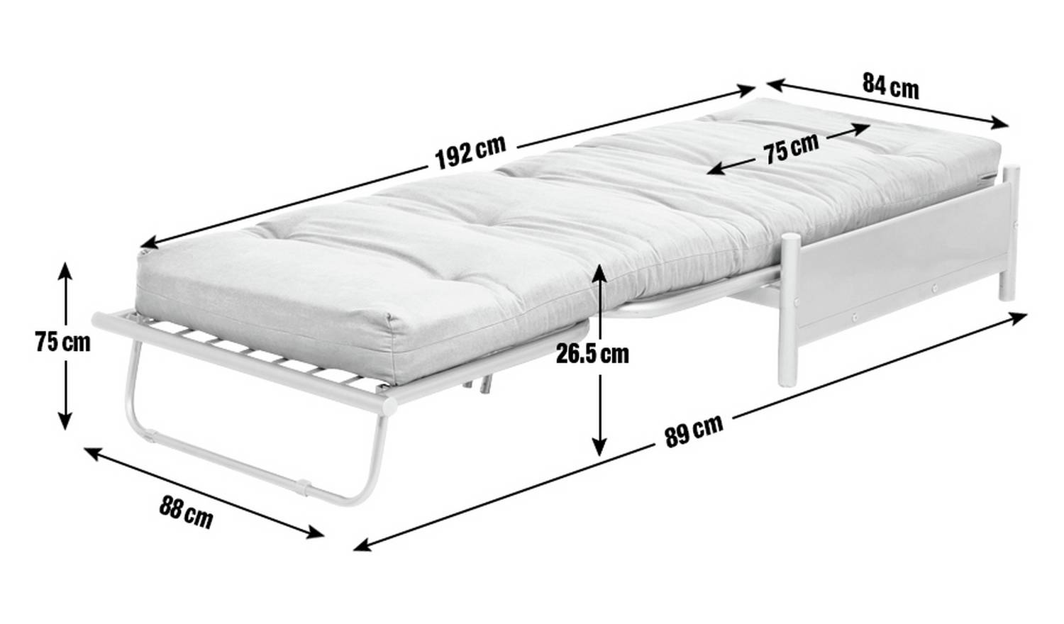 Argos Home Single Futon Metal Sofa Bed with Mattress - Grey