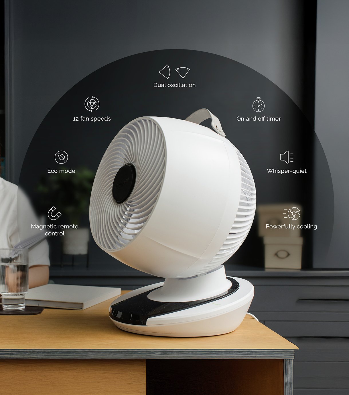 Meaco 1056 White Desk Fan - 12 Inch