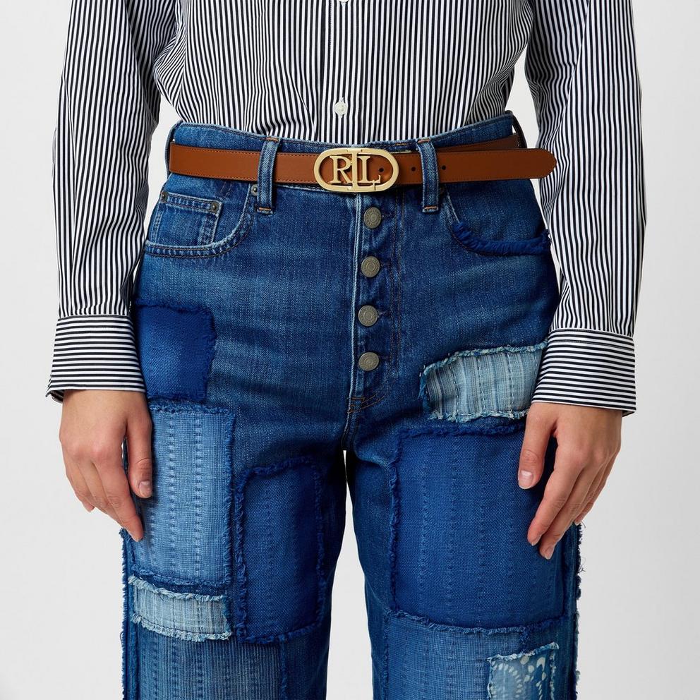 Oval-Logo Reversible Leather Skinny Belt