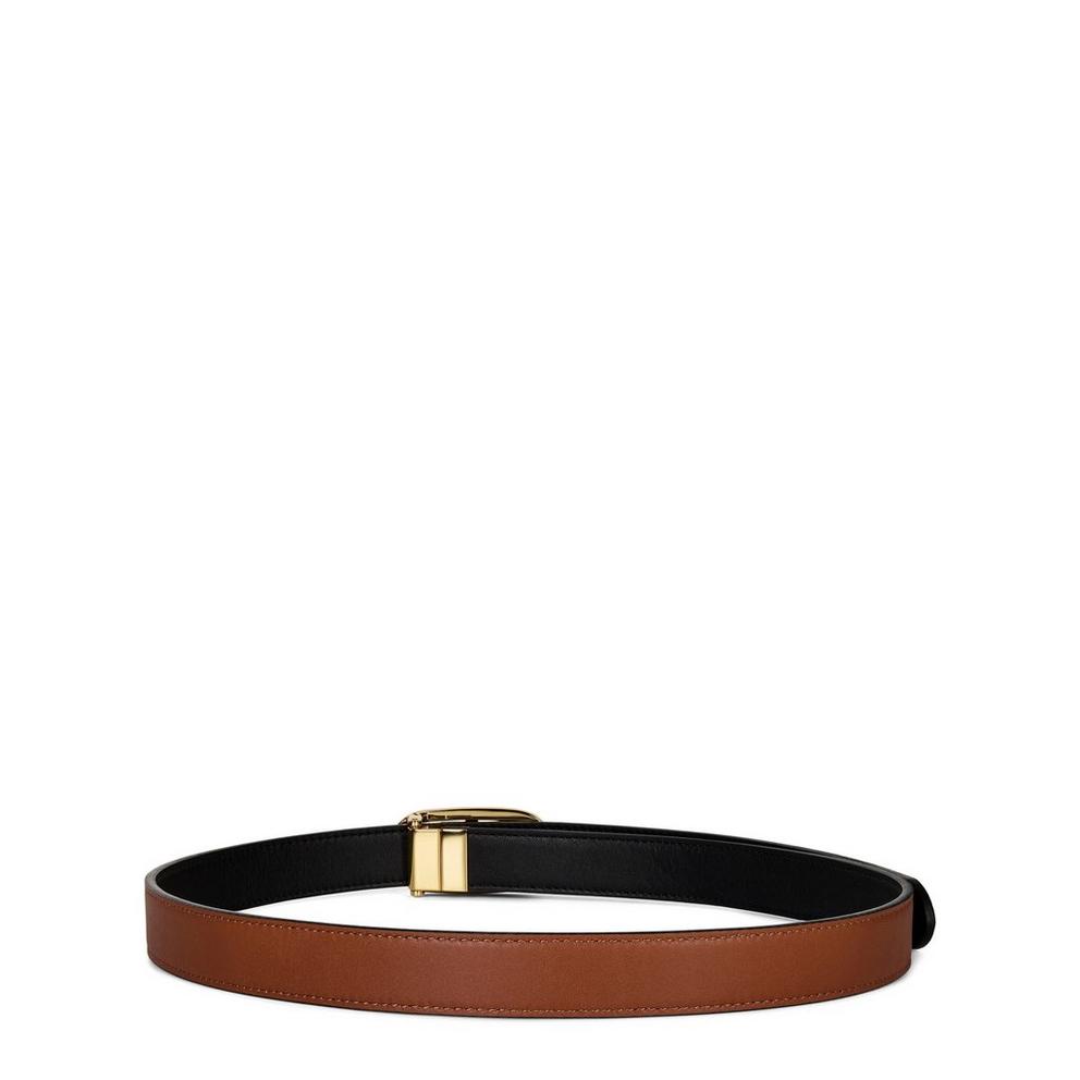 Oval-Logo Reversible Leather Skinny Belt