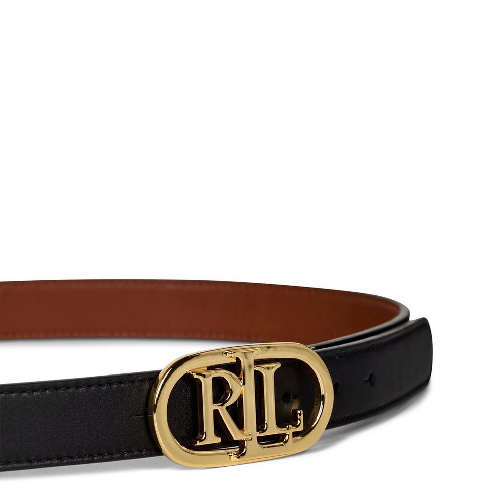Oval-Logo Reversible Leather Skinny Belt