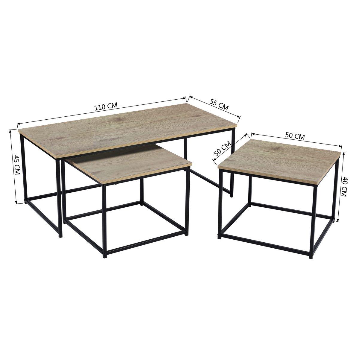 FurnitureR RICKY Black and Wooden Coffee Table Set of 3