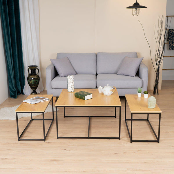 REPLOOD FurnitureR RICKY Black and Wooden Coffee Table Set of 3